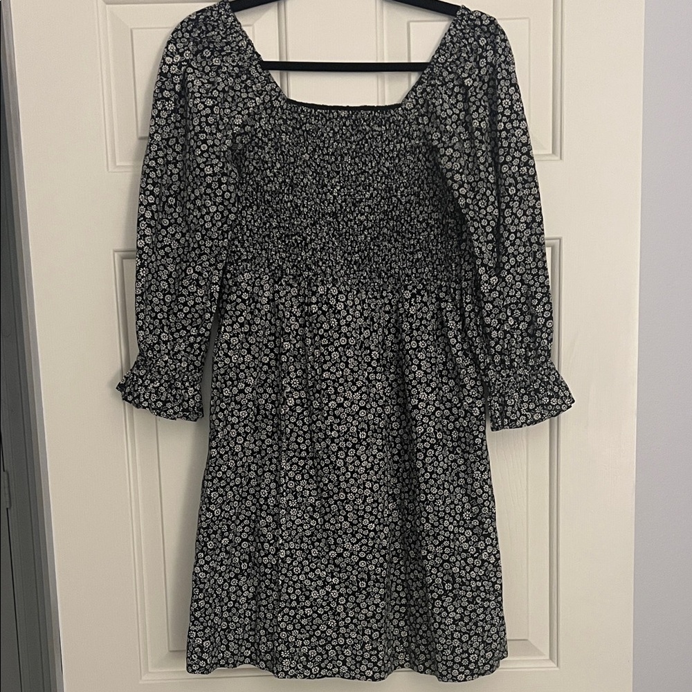 Madewell Lucie Elbow-Sleeve Smocked Mini Dress